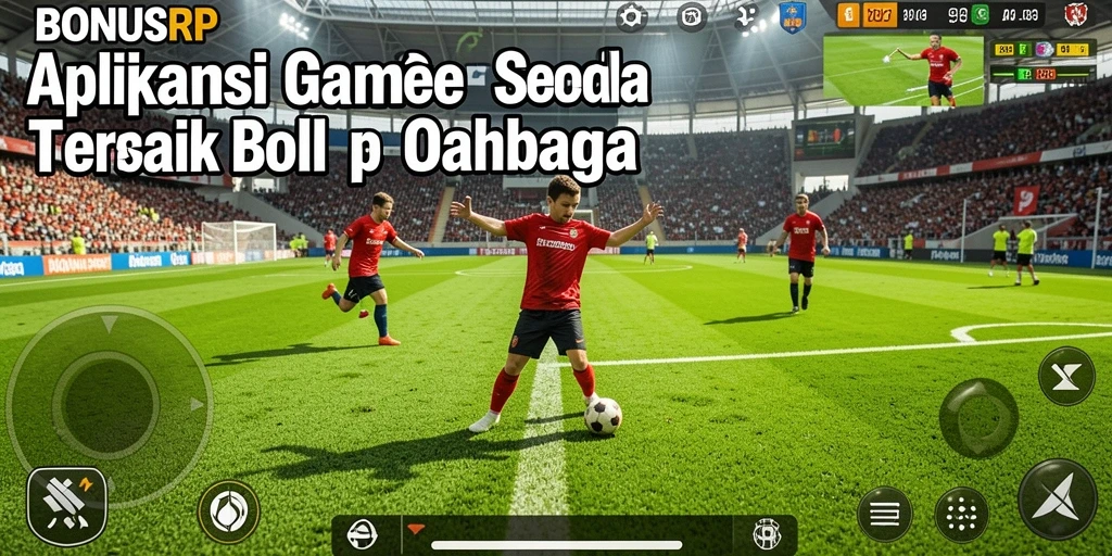 Tangkapan layar utama BONUSRP memperlihatkan aksi seru di lapangan sepak bola.
