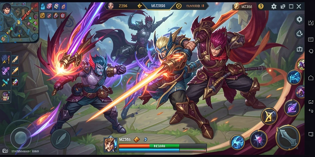 Screenshot gameplay MZ356 menunjukkan pertarungan seru antar karakter.