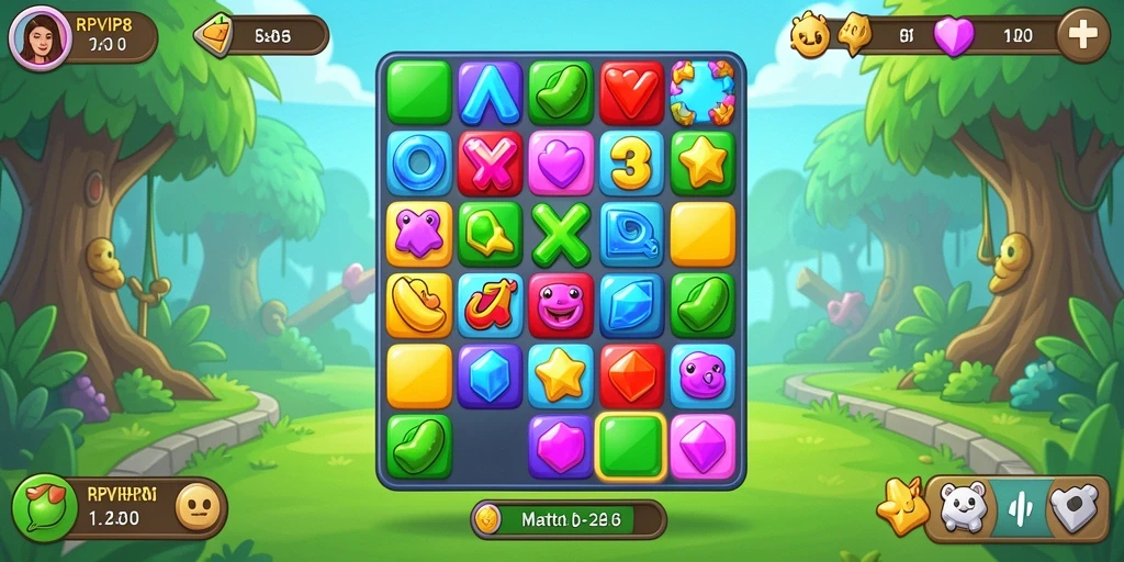 Screenshot gameplay RPVIP8 yang menunjukkan tantangan Match-3 yang menarik.