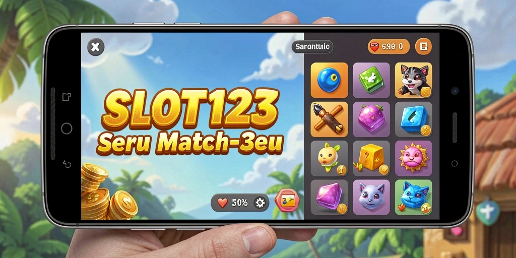 Tampilan gameplay SLOT123 yang ceria dan menantang.